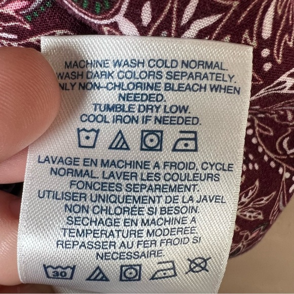 LANDS’ END Burgundy Floral Pleated Tunic Top Womens Boho Peasant Lagenlook Sz 1X - Picture 10 of 12